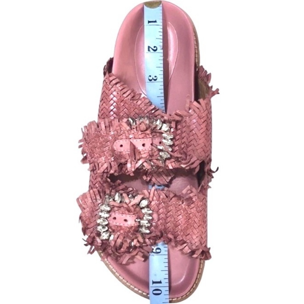 Anthropologie Coral Blue Italian Woven Leather Jeweled Footbed Buckle Sandal 8.5 - Picture 6 of 14